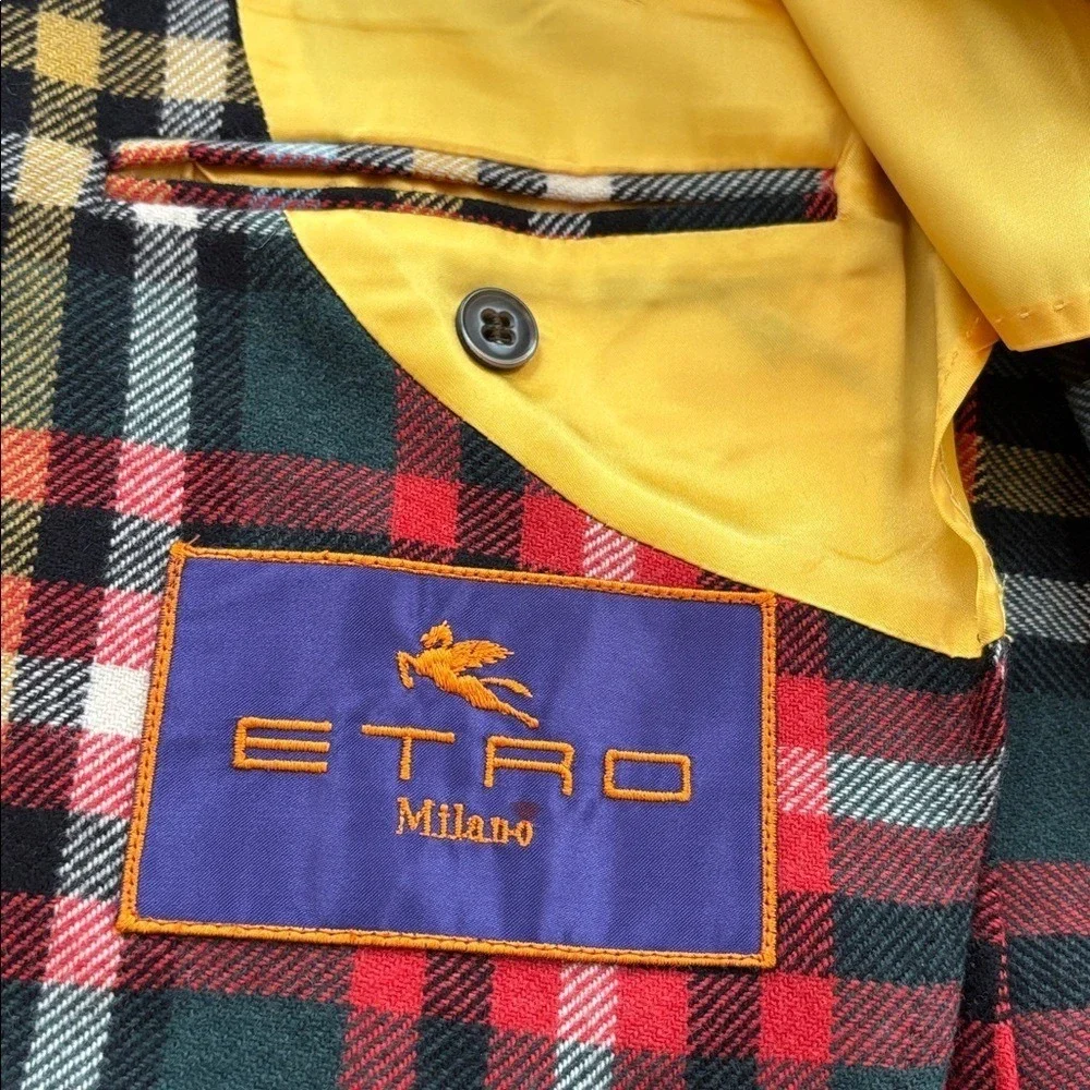 ETRO Milano Vintage Men's Wool Multi Sport Coat Blazer Jacket Red Green size 52R